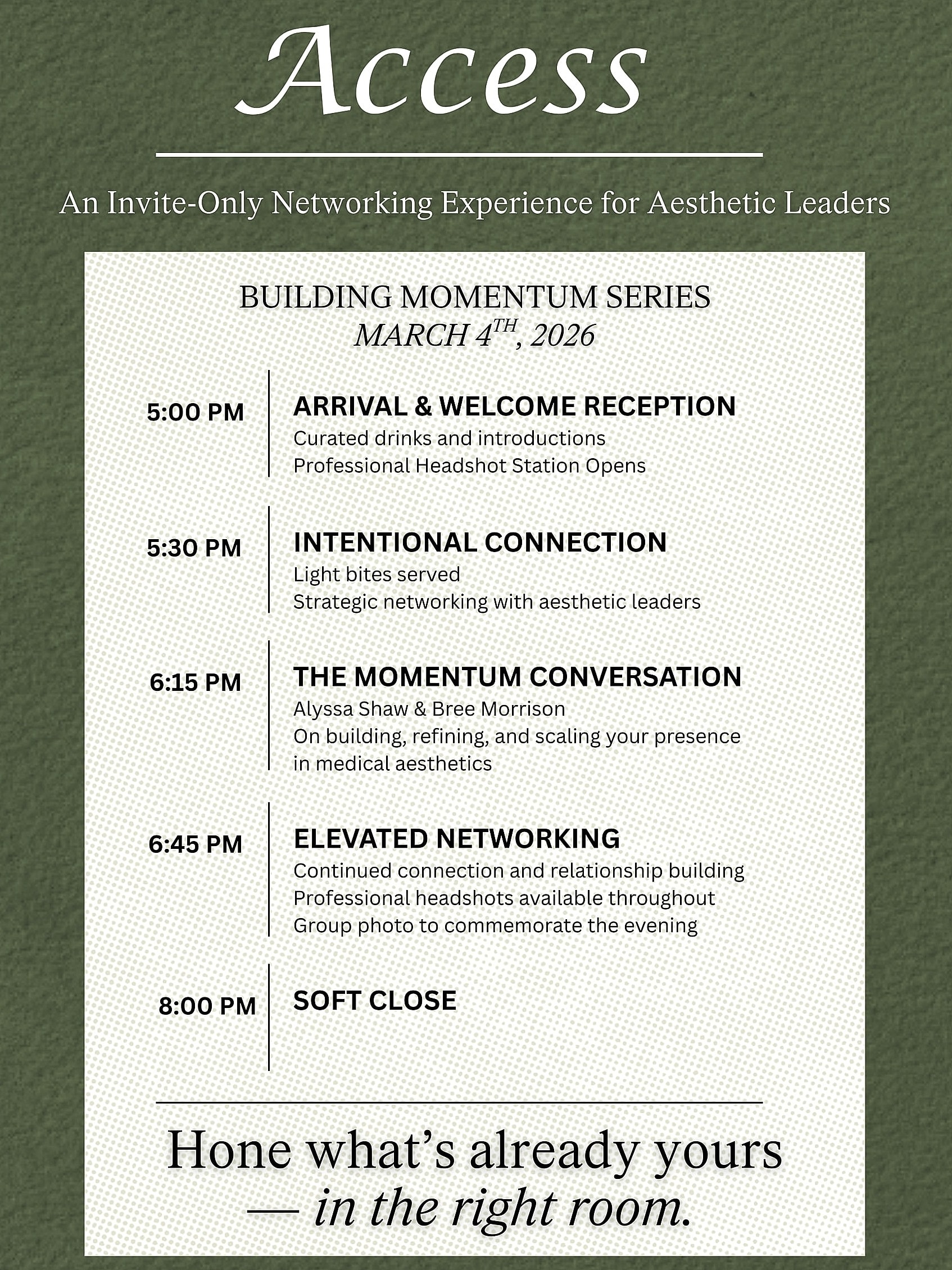 Invitation to aesthetic leaders networking event.