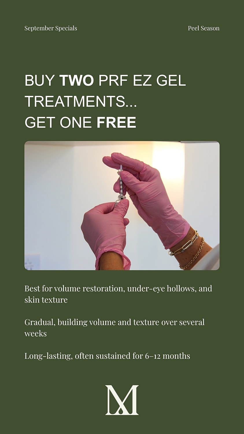 Promotional graphic for PRF EZ Gel treatments.